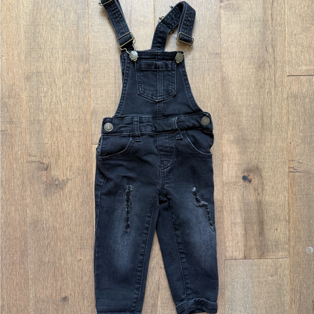 Little Bipsy Black Distressed Denim Overalls